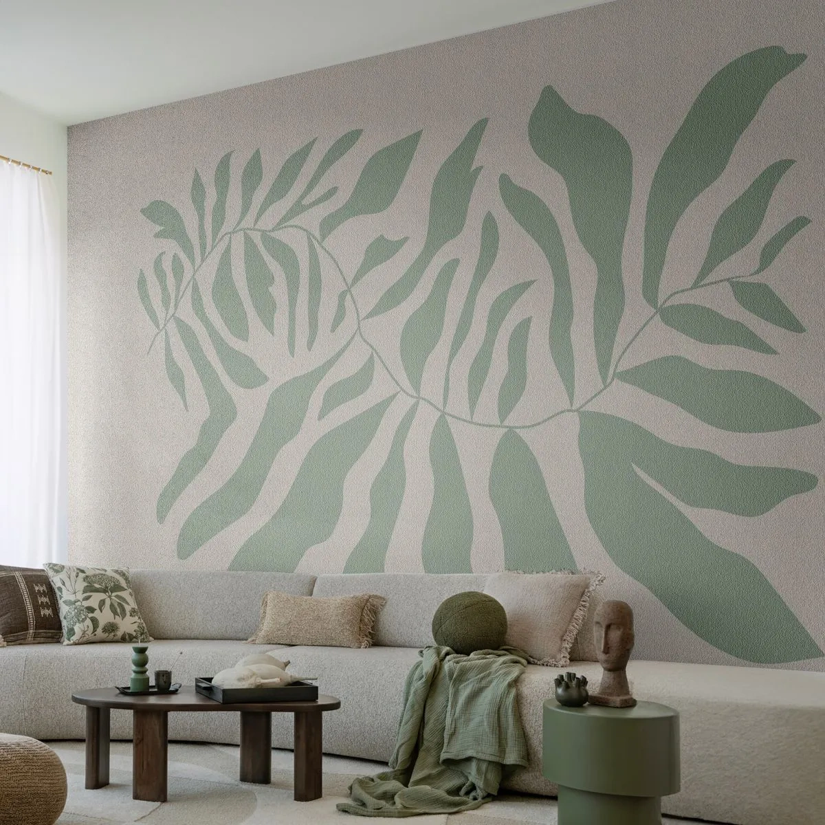 Självhäftande Fototapet Deluxe Sticker - Smaragdgrön gren - Boho, Växt, Botanisk - 150x105 cm