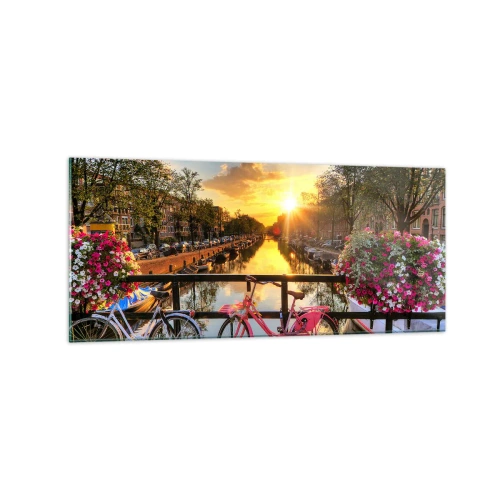 Glastavla - Bild på glas - Vårmorgon i Amsterdam - 120x50 cm