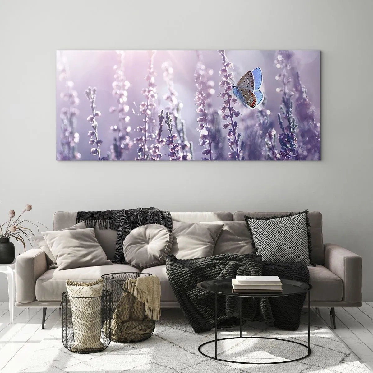 Glastavla - Bild på glas - En fjärils kyss - 160x50 cm