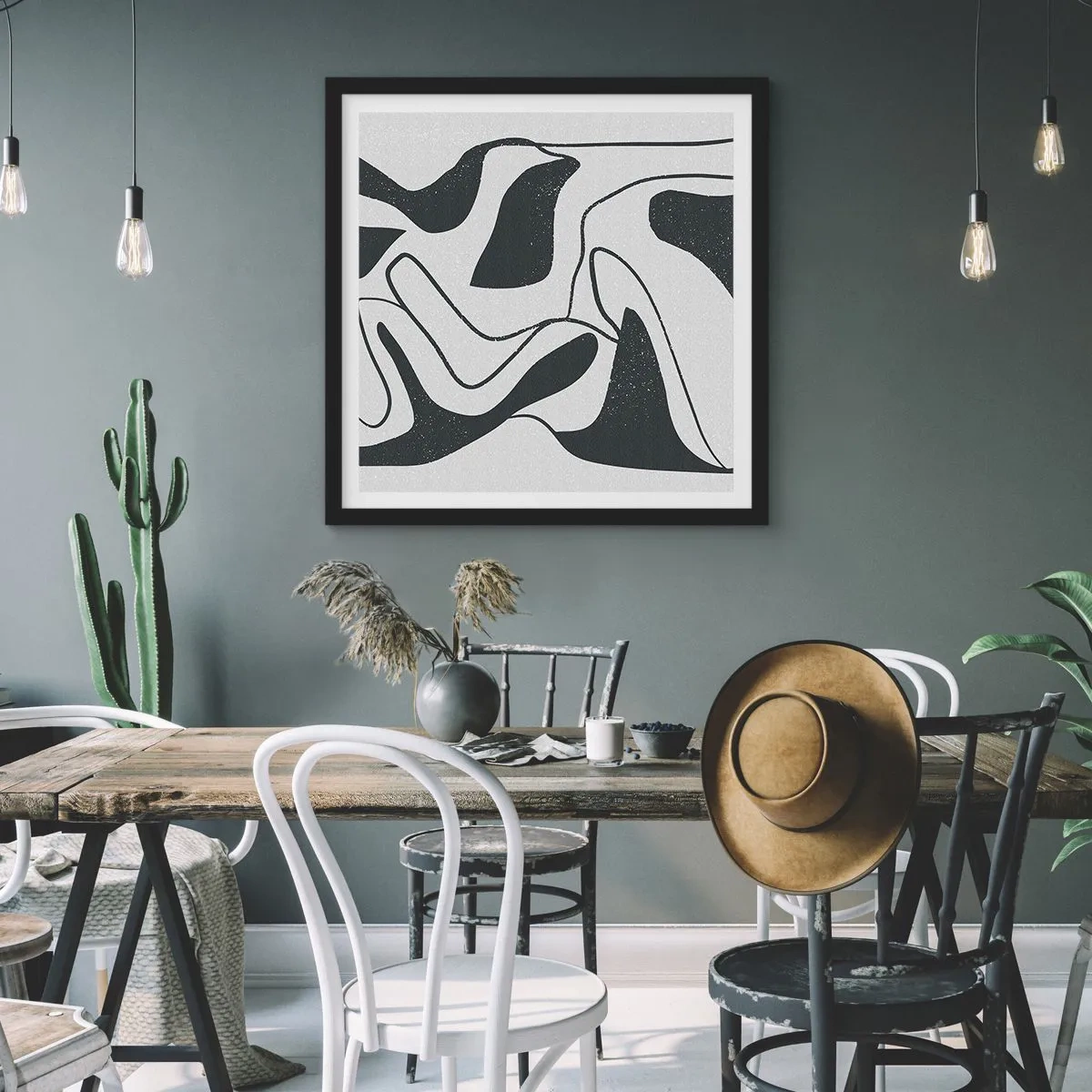 Affisch i svart ram - Abstrakt lek i en labyrint - 40x40 cm