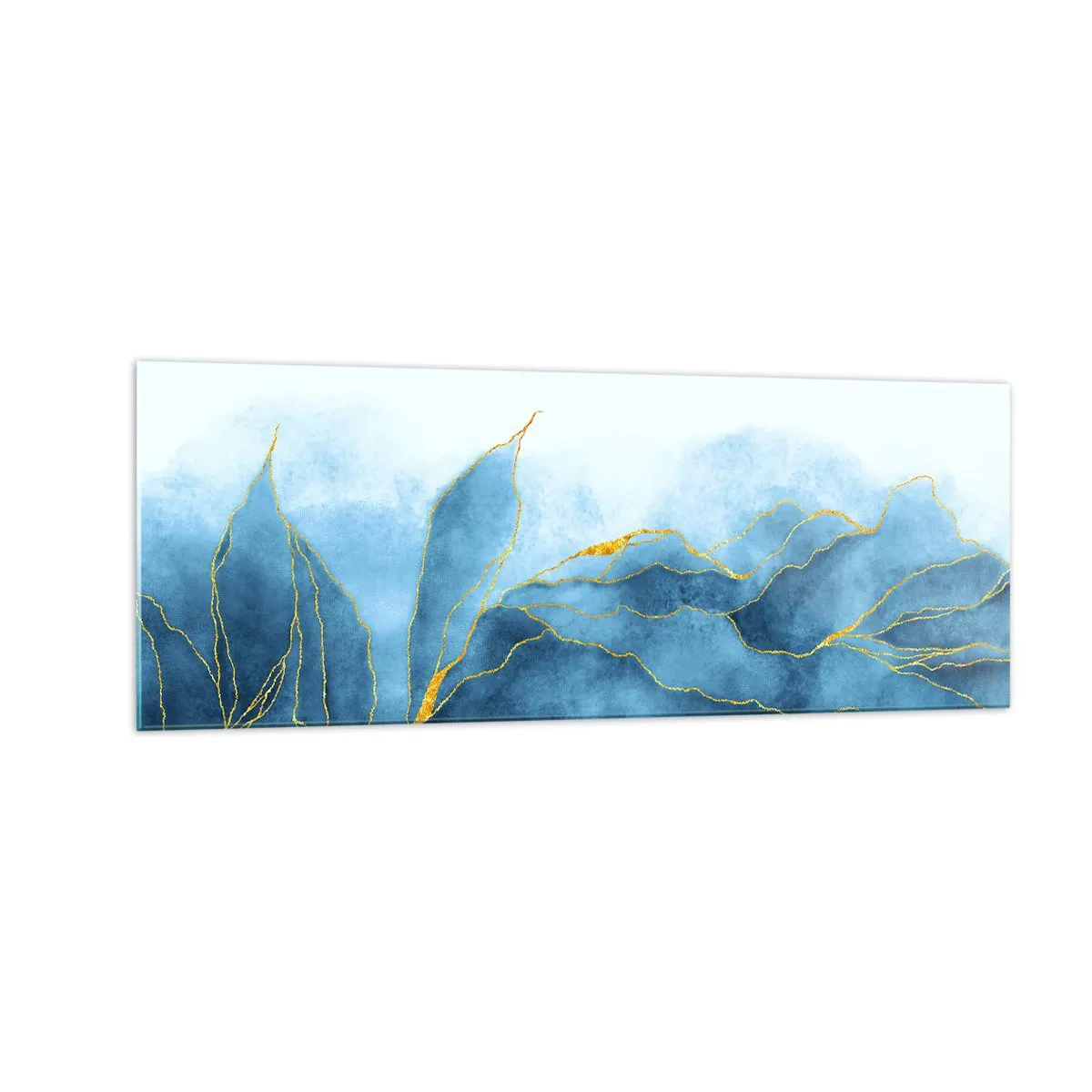 Glastavla - Bild på glas - Blått i guld - 140x50 cm