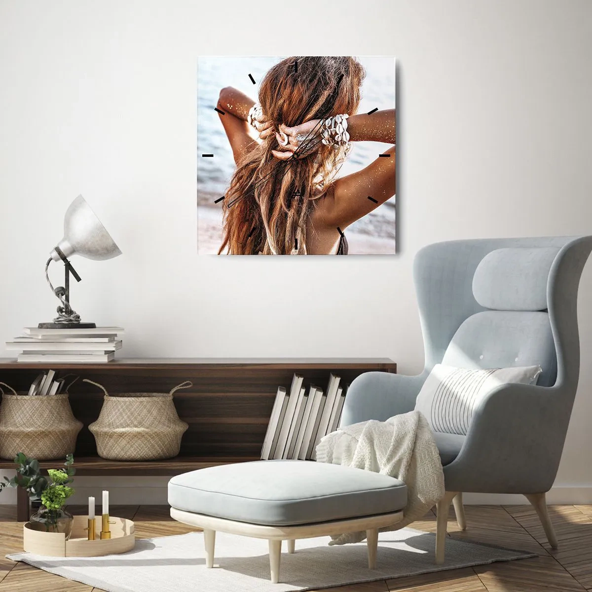 Väggklocka - Klocka på glas - Vattnets och solens syster - 40x40 cm