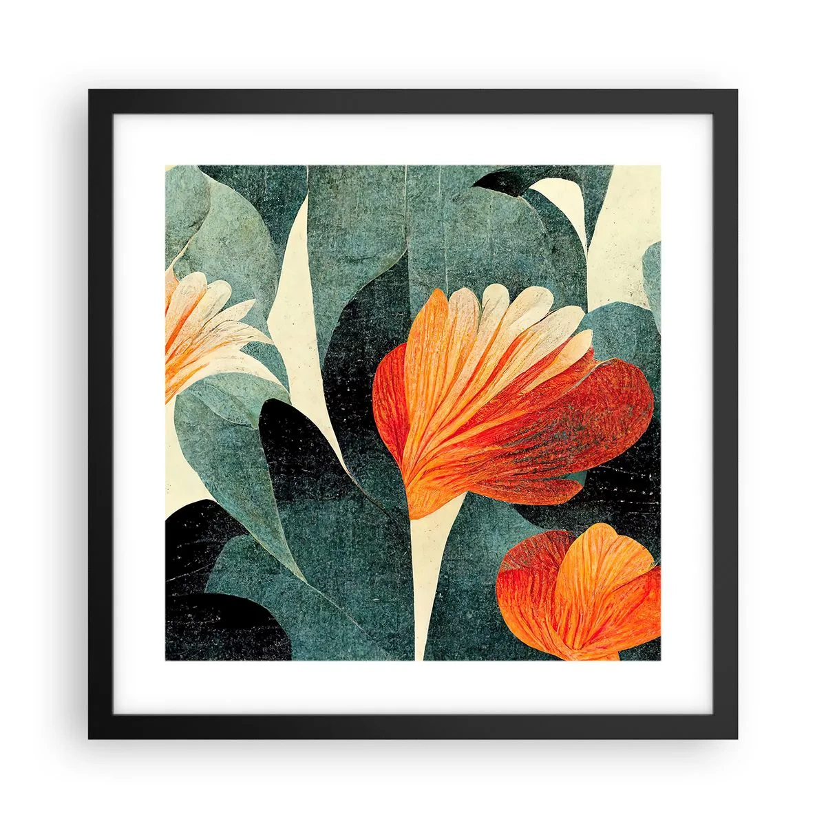 Affisch i svart ram - Värmen i tropikerna och svalkan i grönskan - 40x40 cm