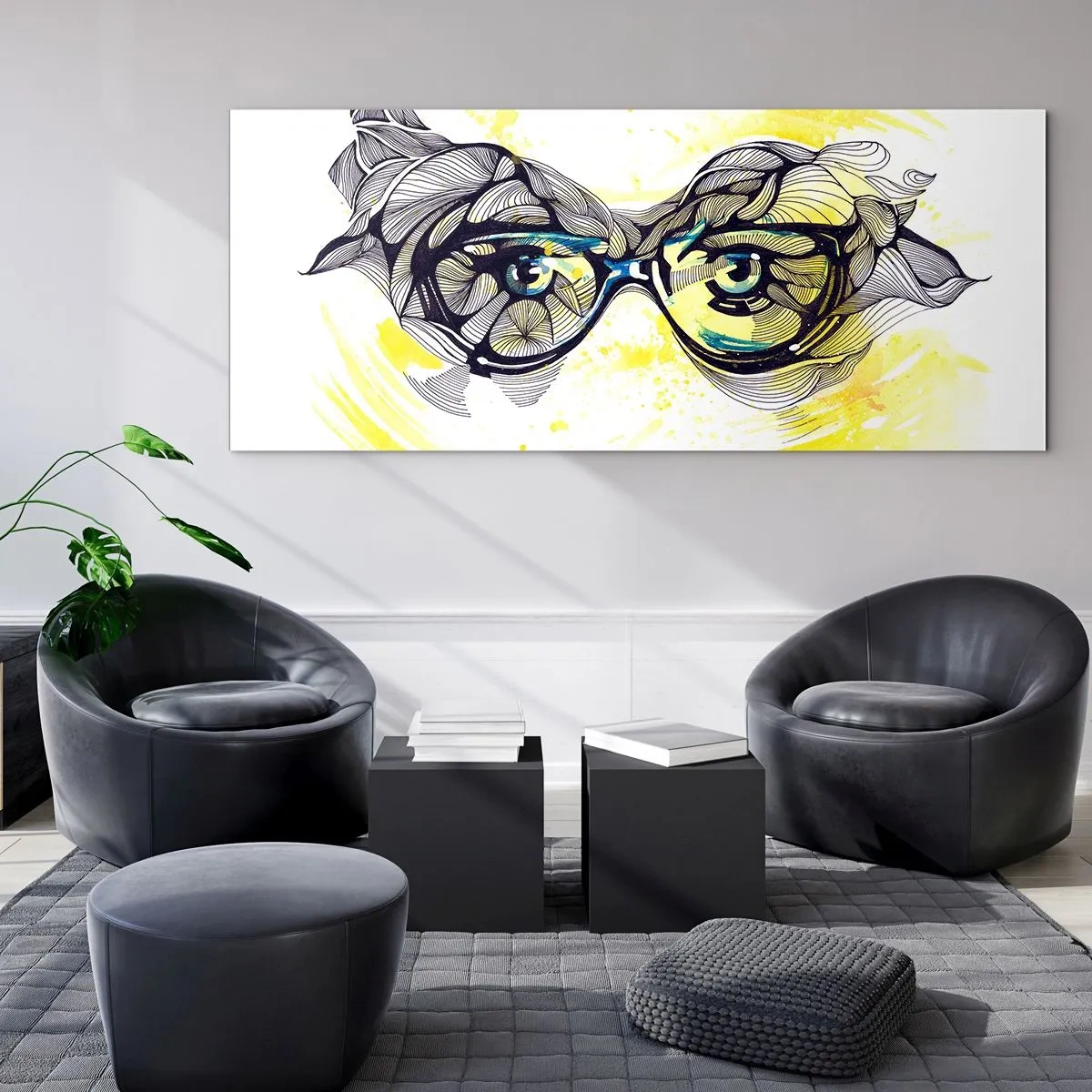Glastavla - Bild på glas - Genom blåa glasögon - 90x30 cm