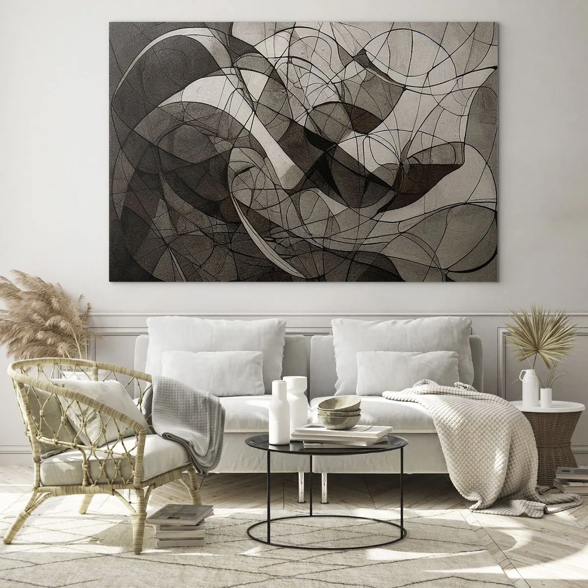 Glastavla - Bild på glas - En abstrakt komposition av organiska linjer i jordnära toner. - 70x50cm - Cirkulation av jordens färger - Modern väggdekoration för vardagsrum och sovrum ARTTOR