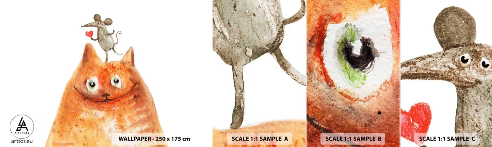 Fototapet Prov Standard Eco - Kärlekens paradoxer - För barn, Mus, Katt - 100x30 cm