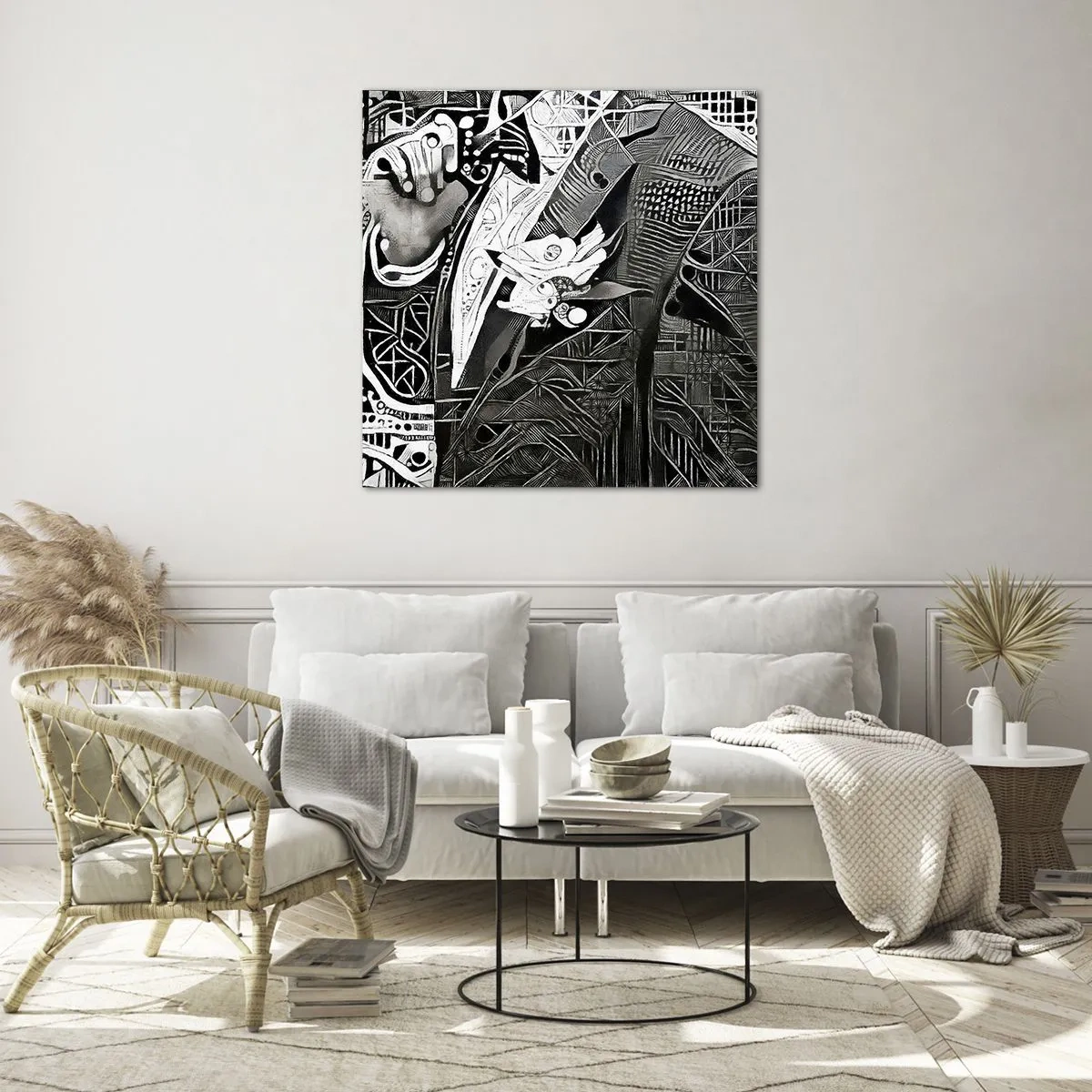 Glastavla - Bild på glas - Gråmänniska? - 70x70 cm