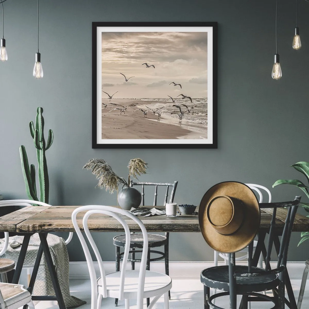 Affisch i svart ram - Havets brus, fågelsång - 40x40 cm