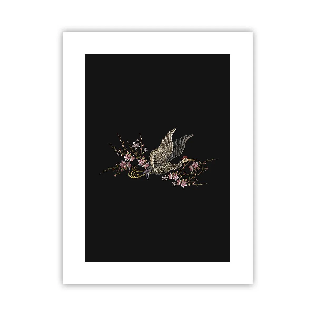 Affisch - Exotisk, broderad fågel - 30x40 cm