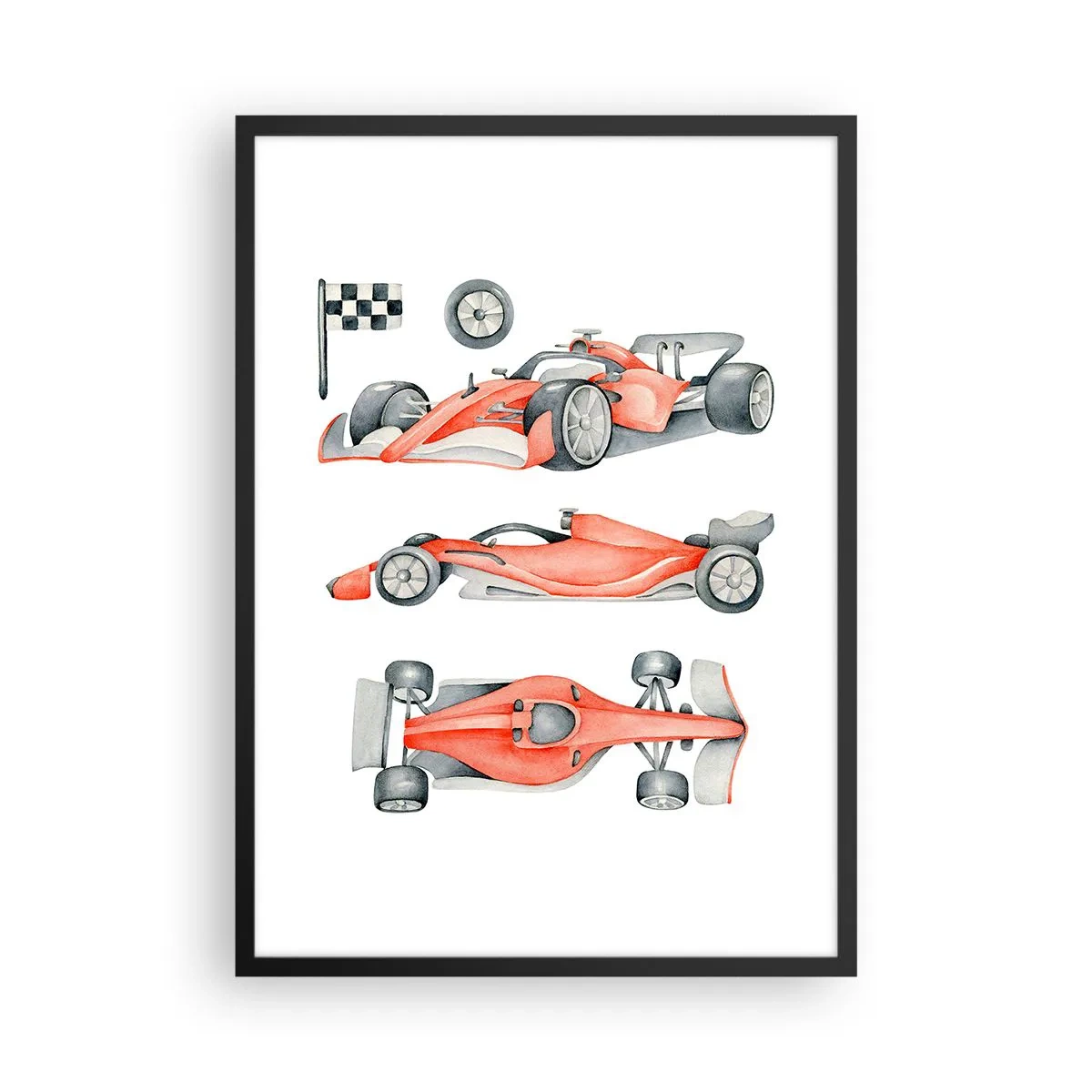 Affisch i svart ram - Akvarell illustration av en racerbil - 50x70cm - Att komma ikapp en dröm - Modern väggdekoration för vardagsrum och sovrum ARTTOR