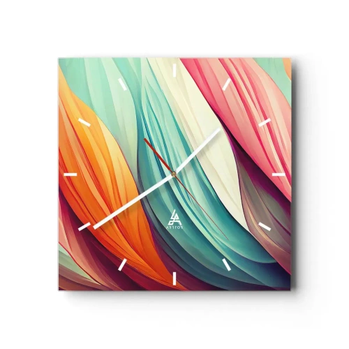 Väggklocka - Klocka på glas - Regnbågsväv - 40x40 cm