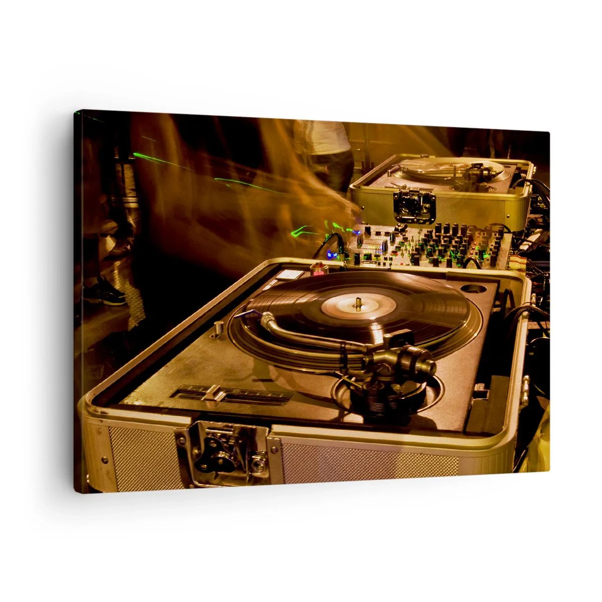 Canvastavla - Bild på duk - DJ-utrustning med skivspelare och mixer under en fest - 70x50cm - Känner du kraften? - Modern väggdekoration för vardagsrum och sovrum ARTTOR