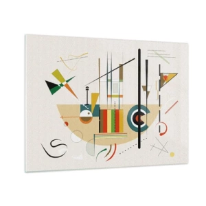 Glastavla - Bild på glas - Färgglad geometrisk abstraktion på en ljus bakgrund - 70x50cm - Så världen skrattar - Modern väggdekoration för vardagsrum och sovrum ARTTOR