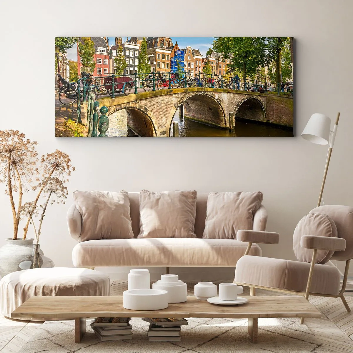 Canvastavla - Bild på duk - Vår vid kanalen - 100x40 cm