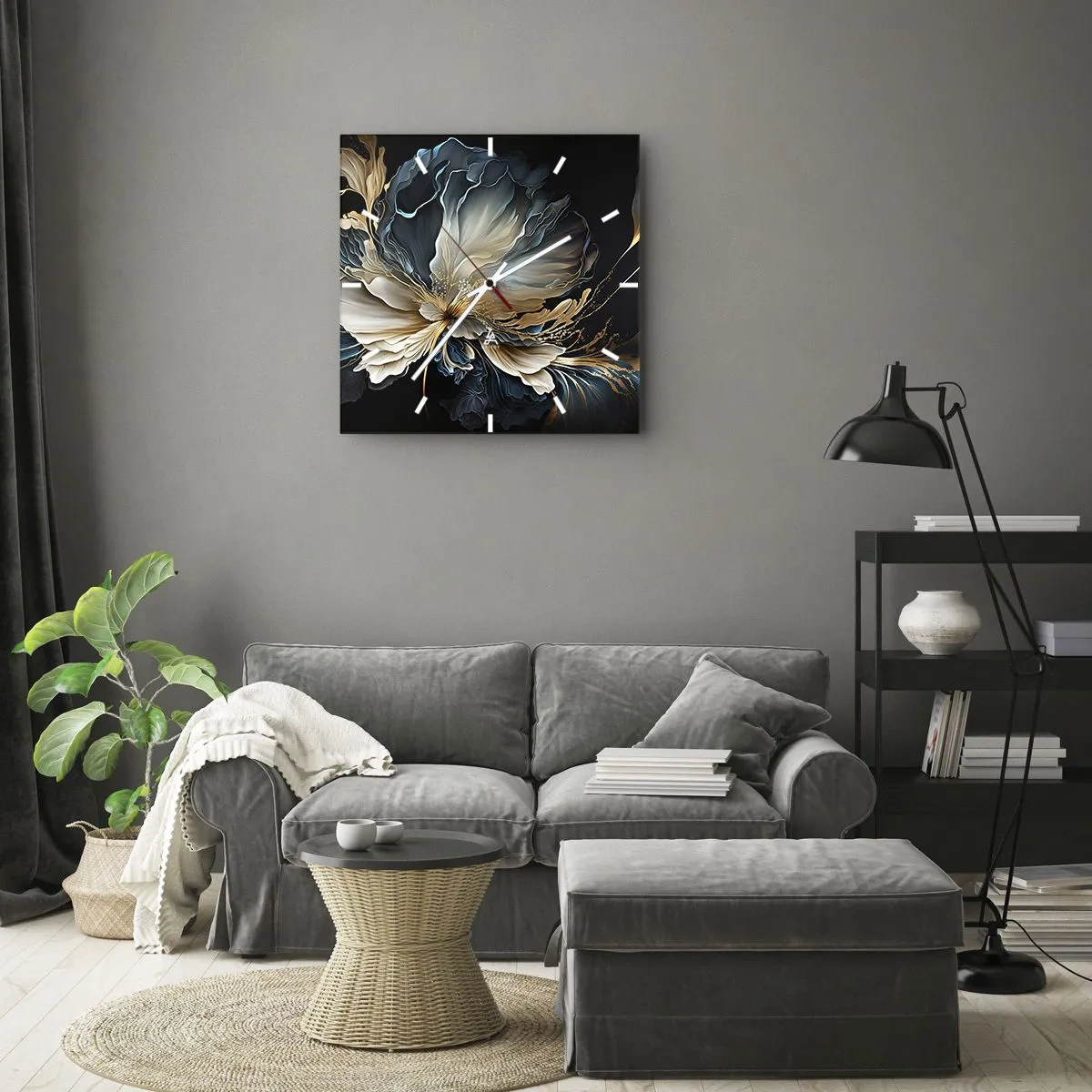 Väggklocka - Klocka på glas - Sagolik ormbunksblomma - 40x40 cm