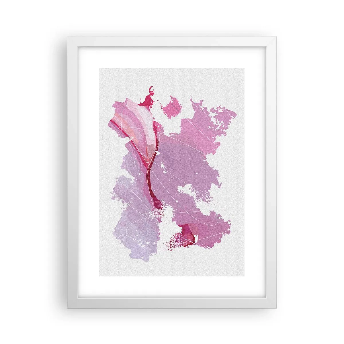 Affisch i vit ram - Karta över en rosa värld - 30x40 cm