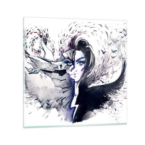 Glastavla - Bild på glas - Demonisk och vacker - 70x70 cm