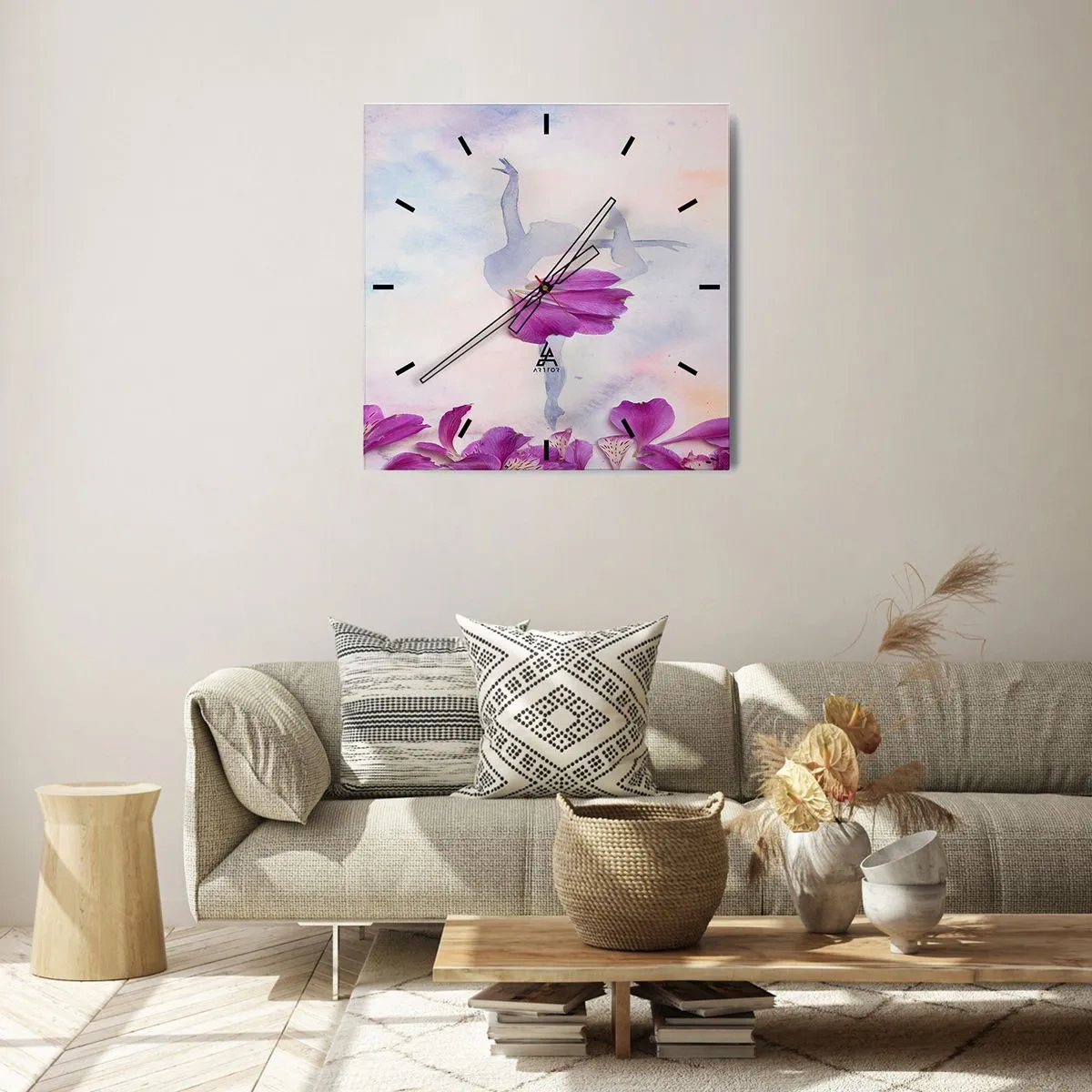 Väggklocka - Klocka på glas - Ömtålig som en blomma - 30x30 cm