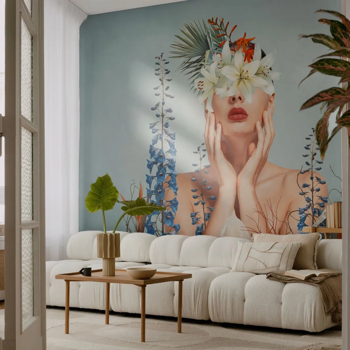 Fototapet Premium Canvas - Kvinna - blomma - Abstraktion, Kvinna, Blommor - 500x350 cm