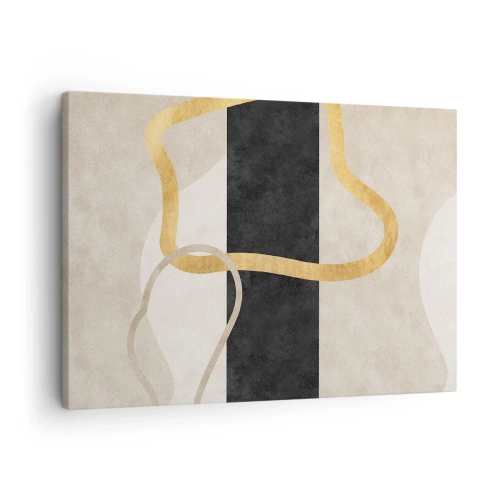 Canvastavla - Bild på duk - En minimalistisk design med slingformade former i guld och svart. - 70x50cm - Slingrande former - Modern väggdekoration för vardagsrum och sovrum ARTTOR