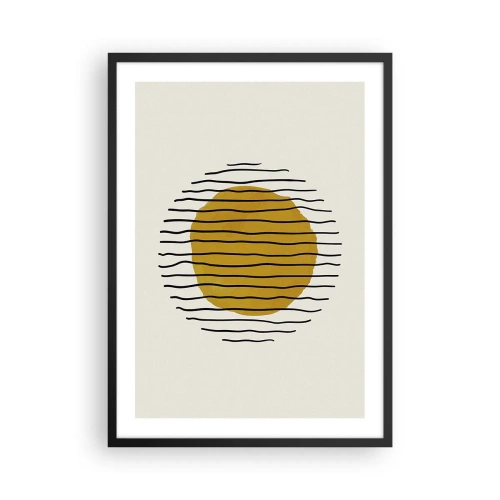 Affisch i svart ram - Minimalistisk grafik med en gul cirkel och svarta linjer - 50x70cm - Abstraktion som darrar av glöd - Modern väggdekoration för vardagsrum och sovrum ARTTOR