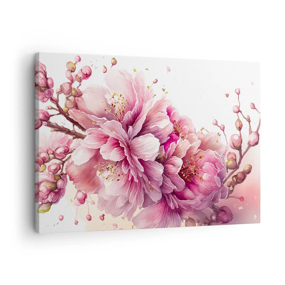 Canvastavla - Bild på duk - Fina körsbärsblommor i full blom mot en ljus bakgrund - 70x50cm - Blommande körsbärsblomma - Modern väggdekoration för vardagsrum och sovrum ARTTOR