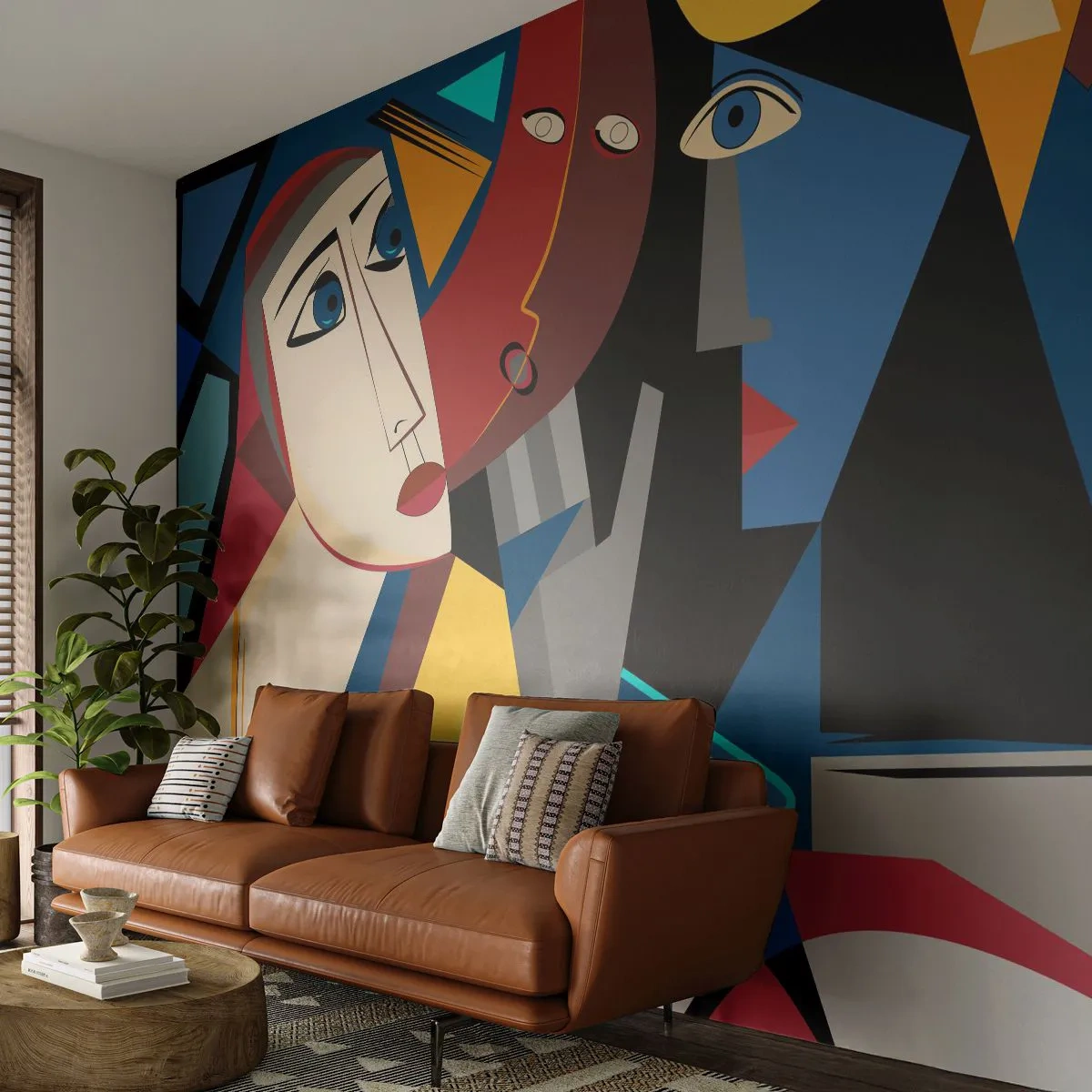 Fototapet Premium Canvas - Kubistiskt samtal - människor, Kubism, Porträtt - 350x256 cm