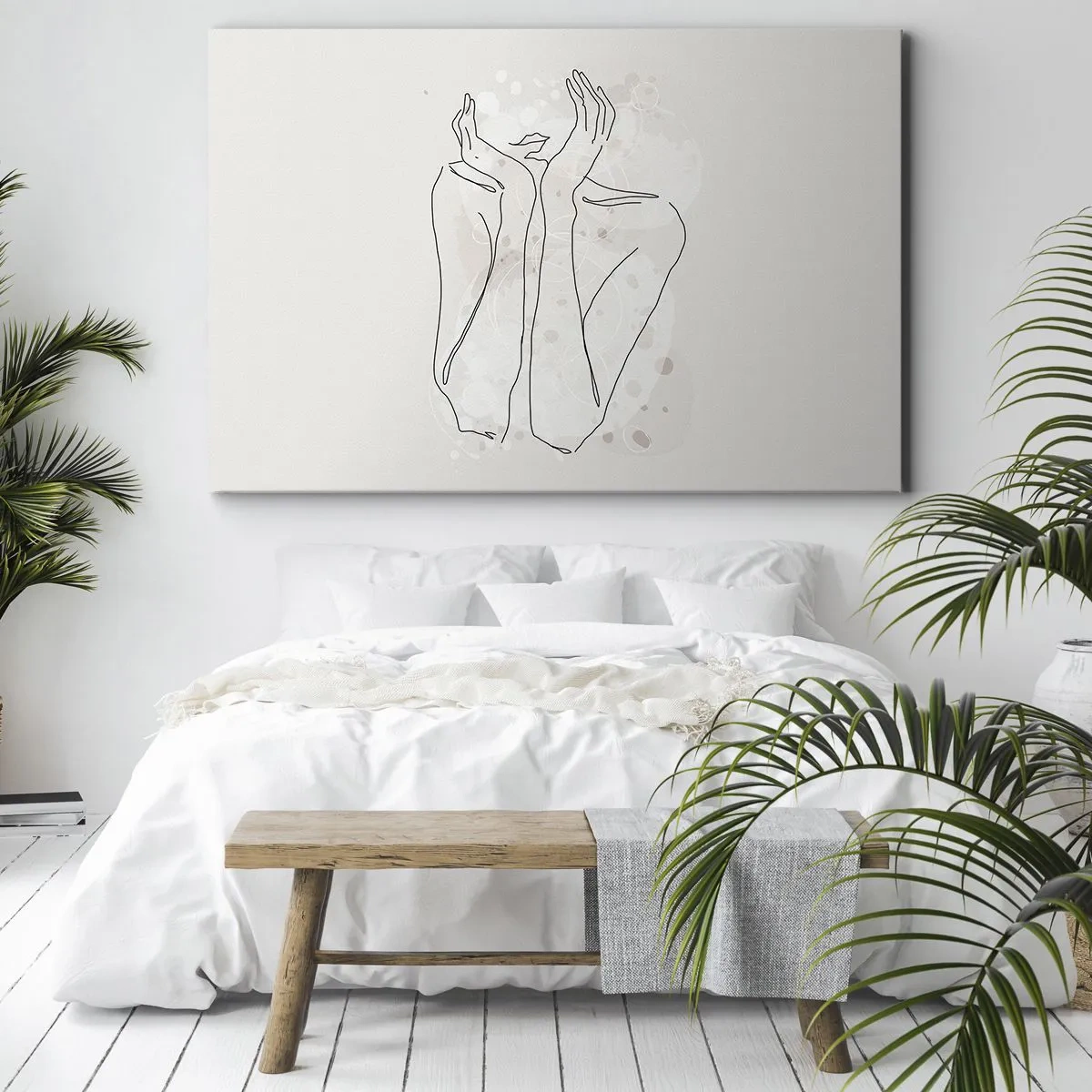 Canvastavla - Bild på duk - Konturlinje som visar kvinnans händer mot en ljus bakgrund - 70x50cm - Drömstund - Modern väggdekoration för vardagsrum och sovrum ARTTOR