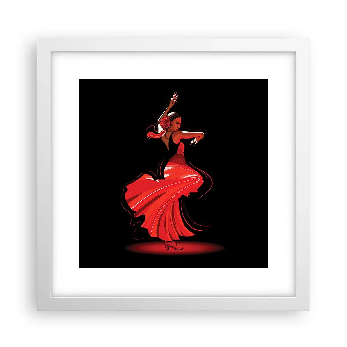 Affisch i vit ram - Flamencos brinnande anda - 30x30 cm