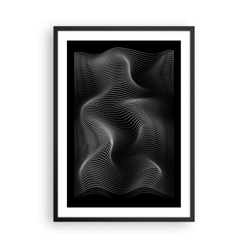 Affisch i svart ram - Minimalistiska vågor i svartvitt - 50x70cm - Ljusets dans i rymden - Modern väggdekoration för vardagsrum och sovrum ARTTOR