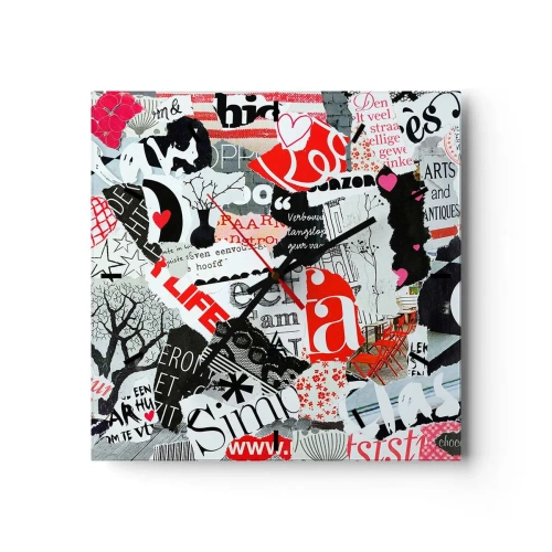 Väggklocka - Klocka på glas - Hipster collage - 30x30 cm