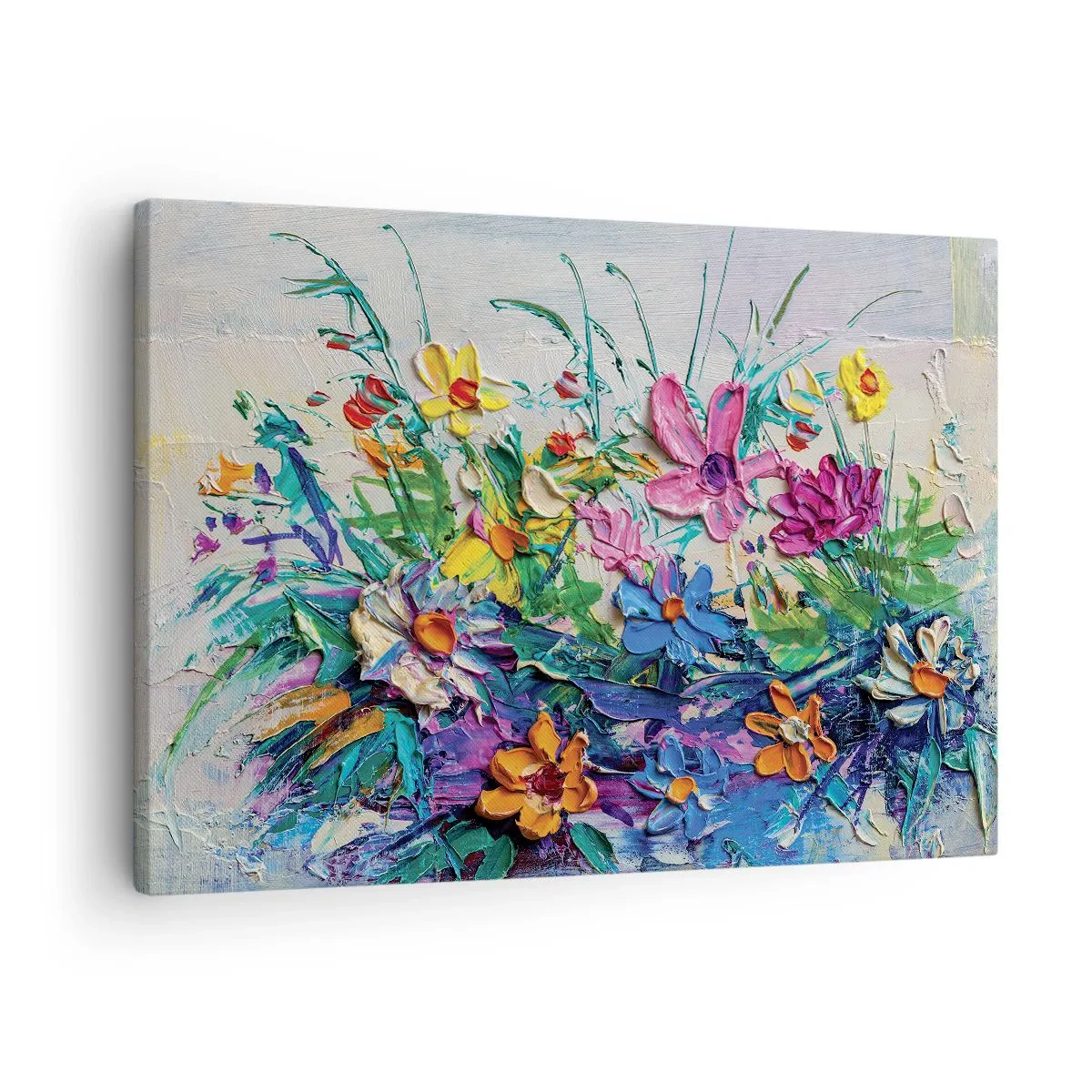 Canvastavla - Bild på duk - En färgglad blombukett målad med impastotekniken - 70x50cm - Icke stilleben - Modern väggdekoration för vardagsrum och sovrum ARTTOR