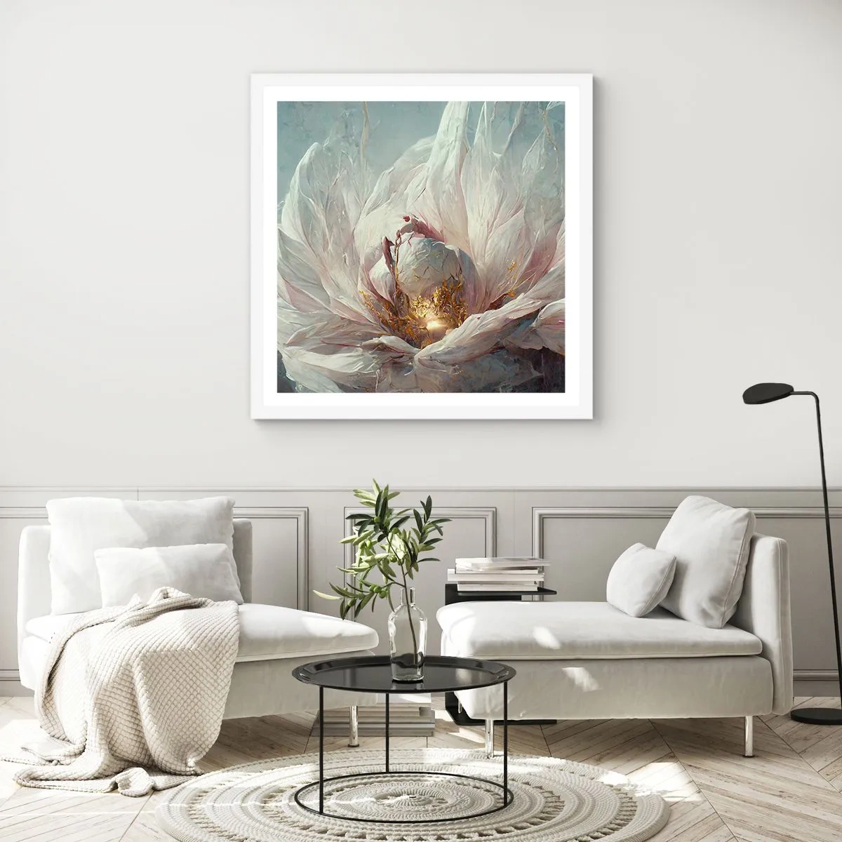 Affisch i vit ram - Blommar en gång på hundra år - 60x60 cm