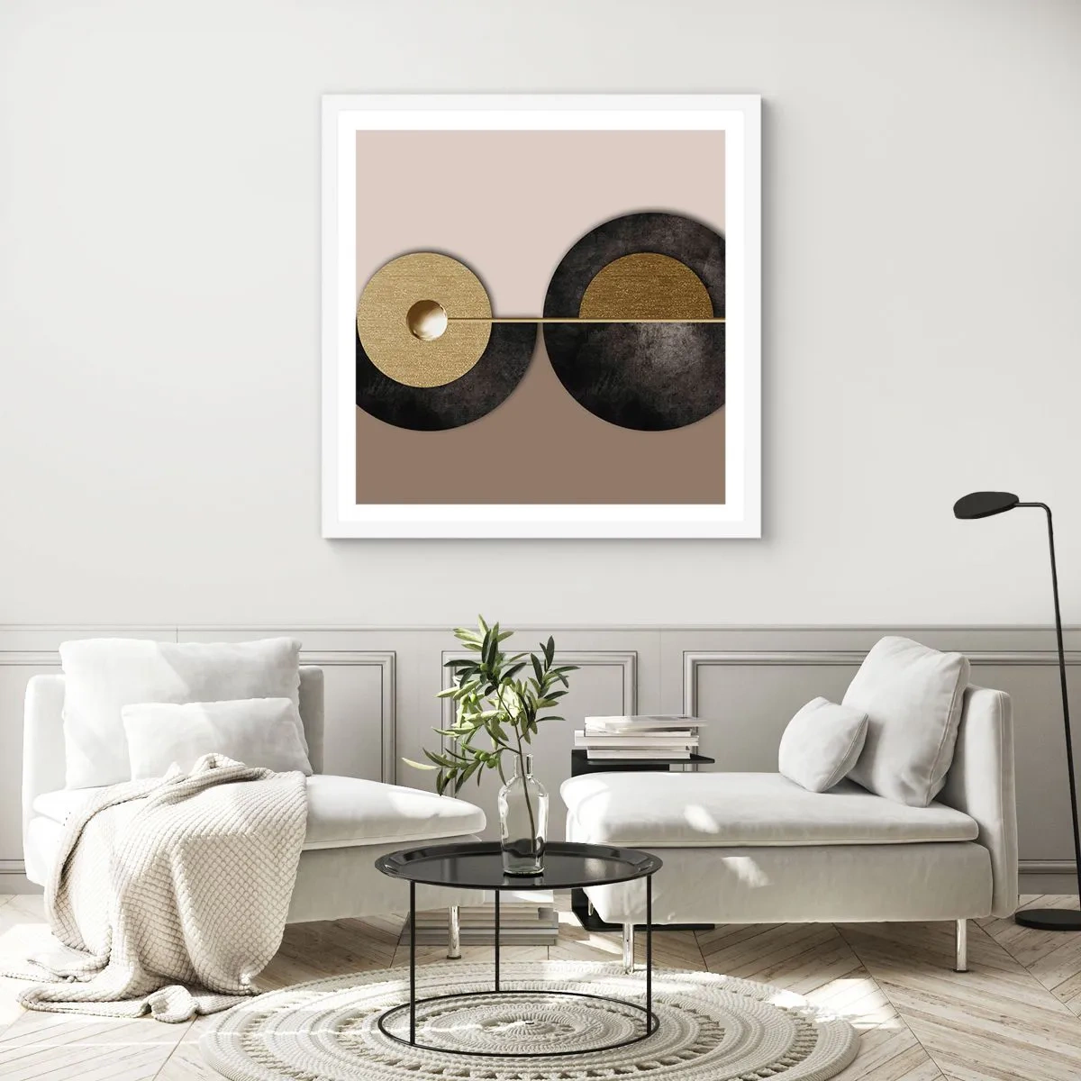 Affisch i vit ram - Variationer runt en cirkel - 50x50 cm