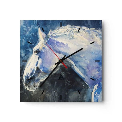 Väggklocka - Klocka på glas - Porträtt i blått sken - 30x30 cm