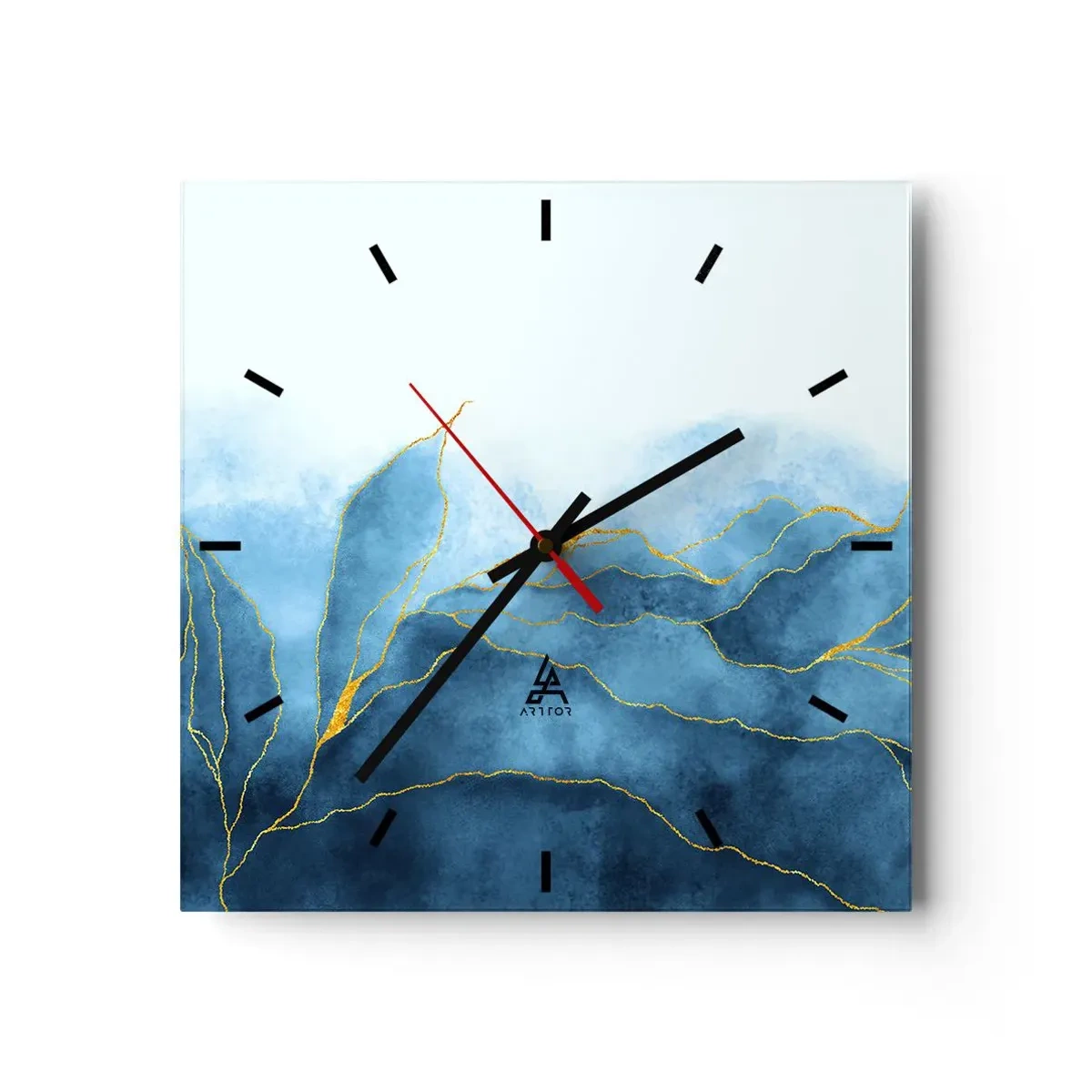 Väggklocka - Klocka på glas - Blått i guld - 40x40 cm