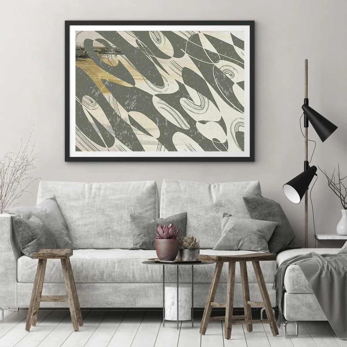 Affisch i svart ram - Rytmisk abstraktion - 70x50 cm