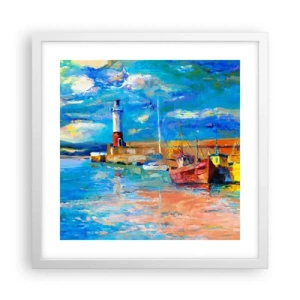 Affisch i vit ram - Eftermiddag i regnbågsviken - 40x40 cm