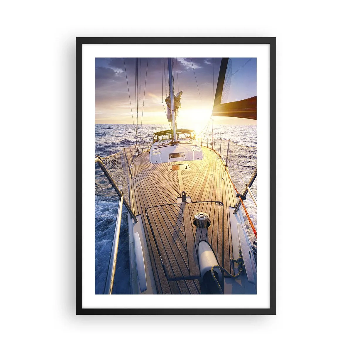 Affisch i svart ram - Yachtdäck med utsikt över havet och solnedgången - 50x70cm - Springa på vågorna - Modern väggdekoration för vardagsrum och sovrum ARTTOR