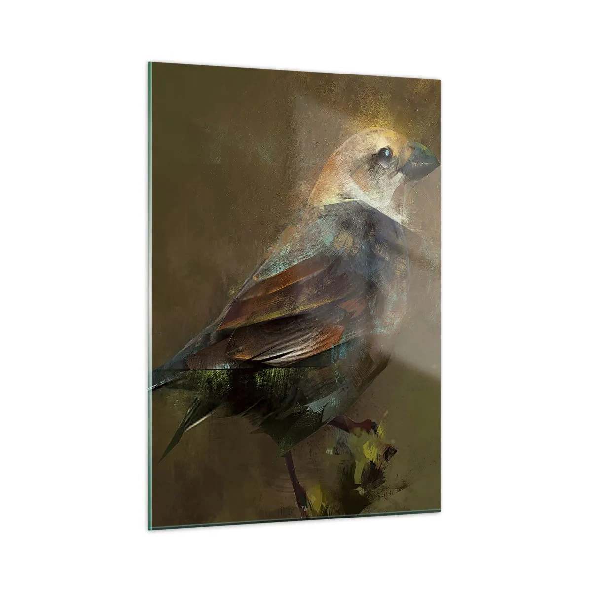 Glastavla - Bild på glas - Gråsparv, en liten fågel - 50x70 cm