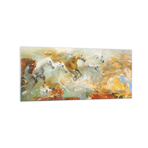 Glastavla - Bild på glas - Galopp genom ljuset - 120x50 cm