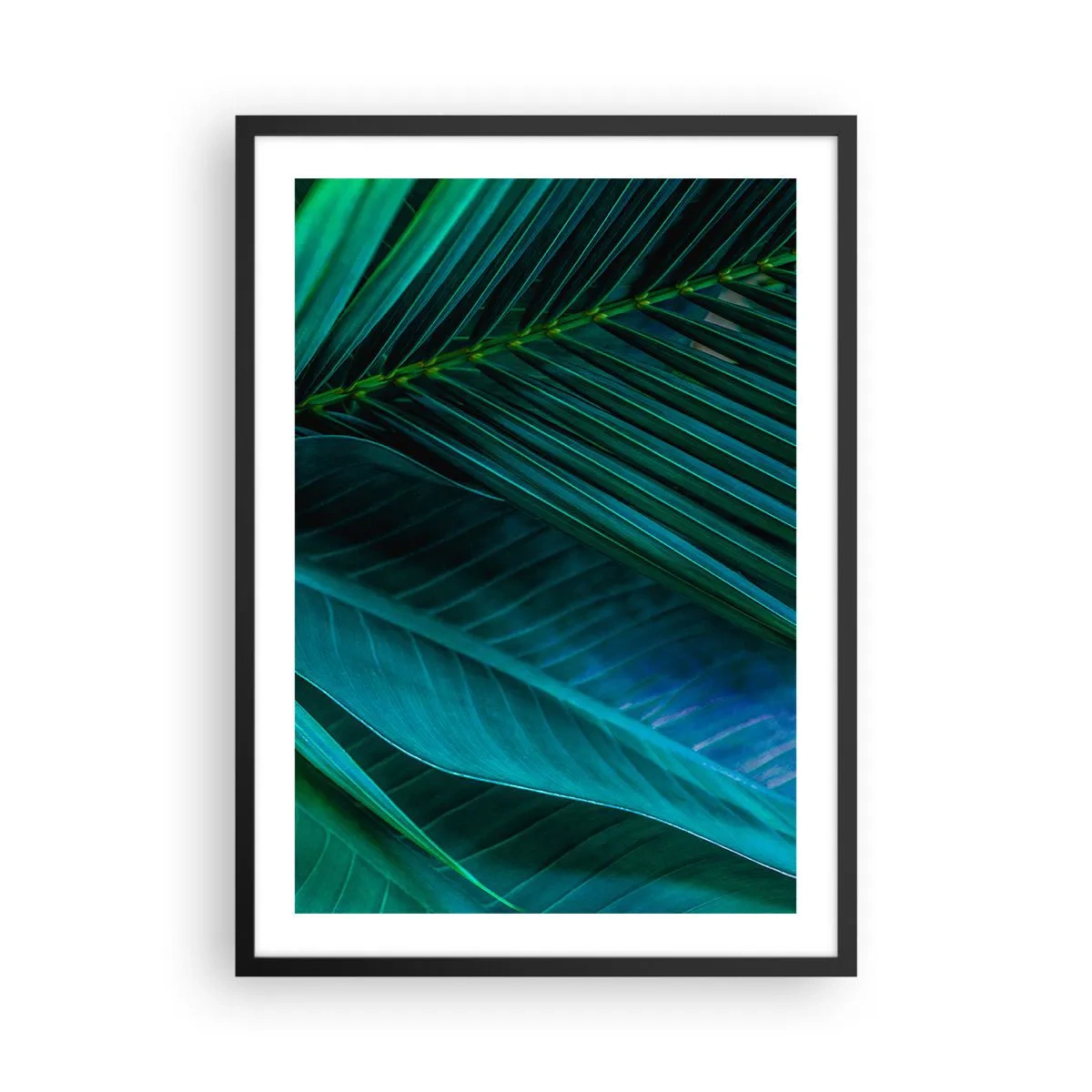Affisch i svart ram - Tropiska löv i nyanser av djupt grönt - 50x70cm - Grönskans anatomi - Modern väggdekoration för vardagsrum och sovrum ARTTOR