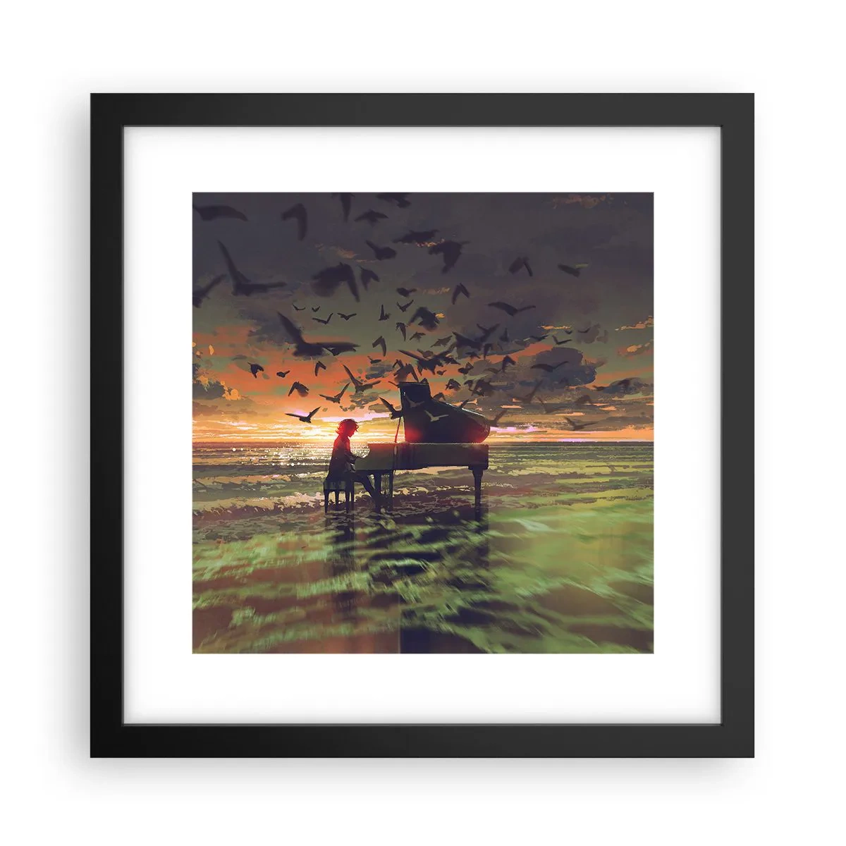 Affisch i svart ram - Konsert för piano och vågor - 30x30 cm