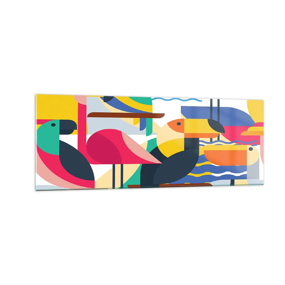 Glastavla - Bild på glas - Fågelparty - 140x50 cm