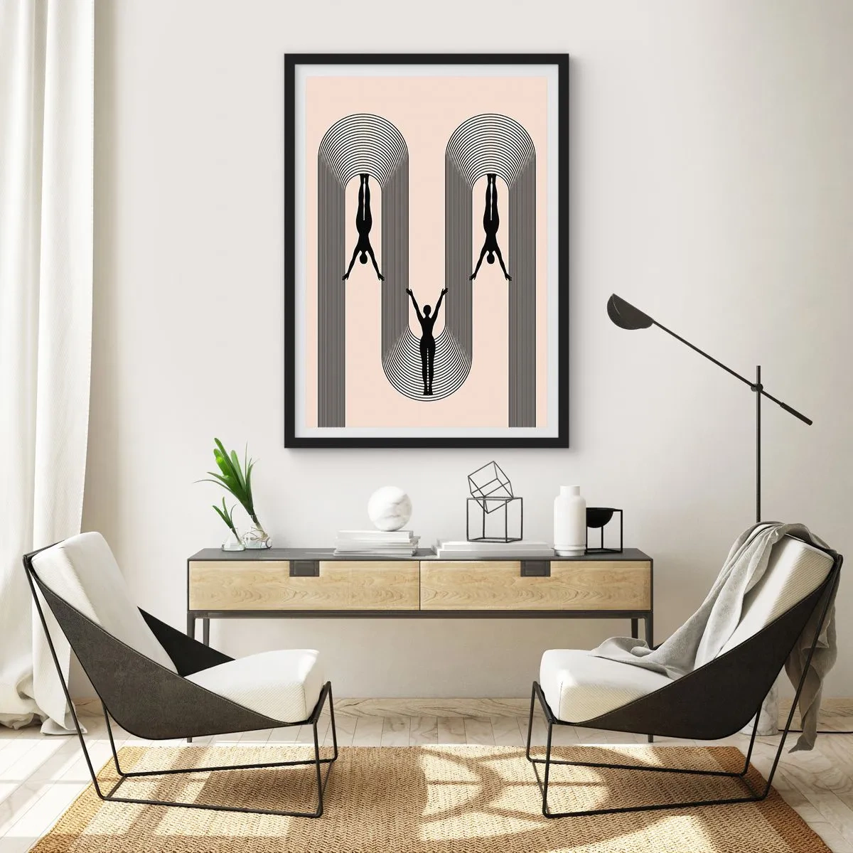 Affisch i svart ram - Minimalistiska silhuetter i en geometrisk komposition - 50x70cm - Upp och ner - Modern väggdekoration för vardagsrum och sovrum ARTTOR