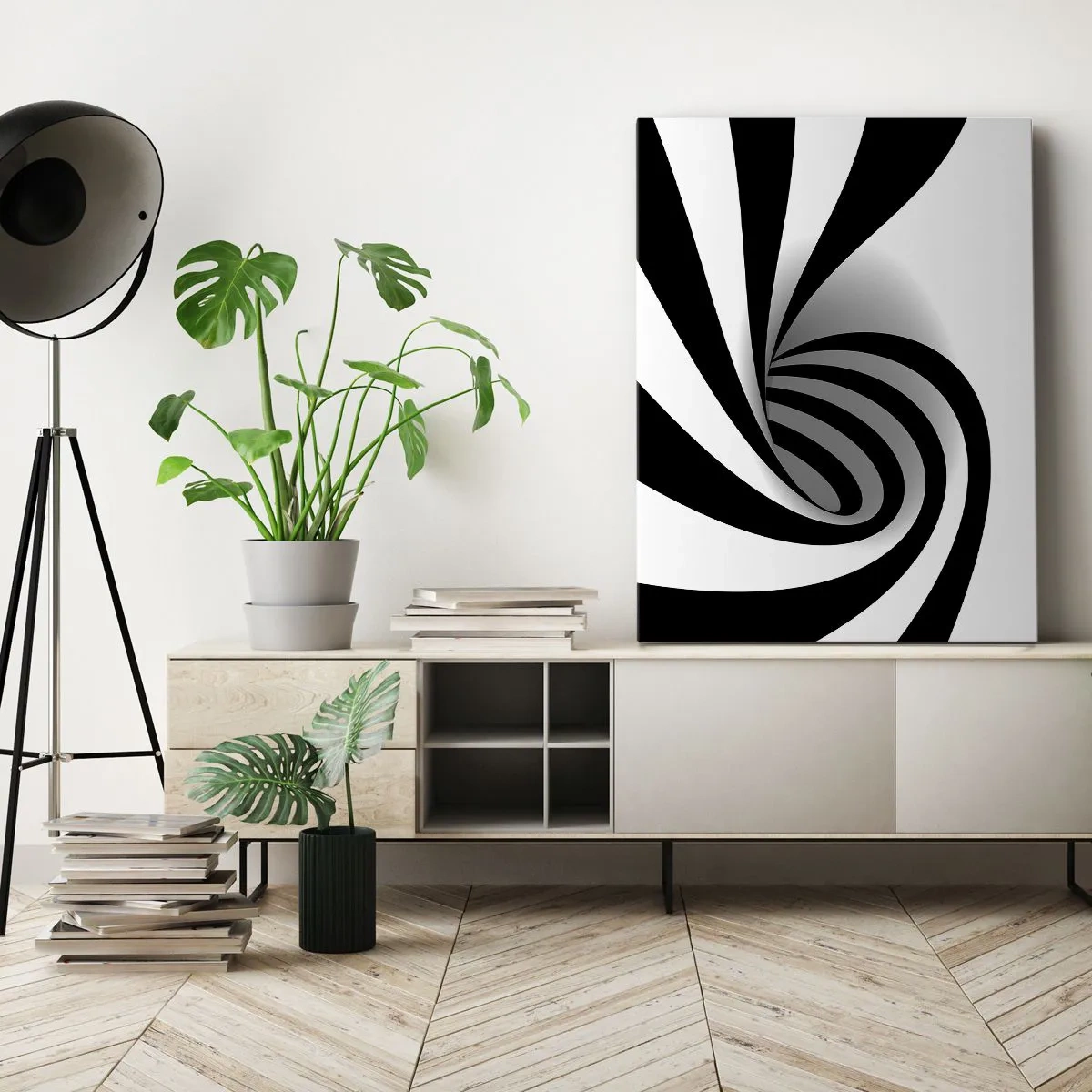 Canvastavla - Bild på duk - Roterande svart-vit - 45x80 cm