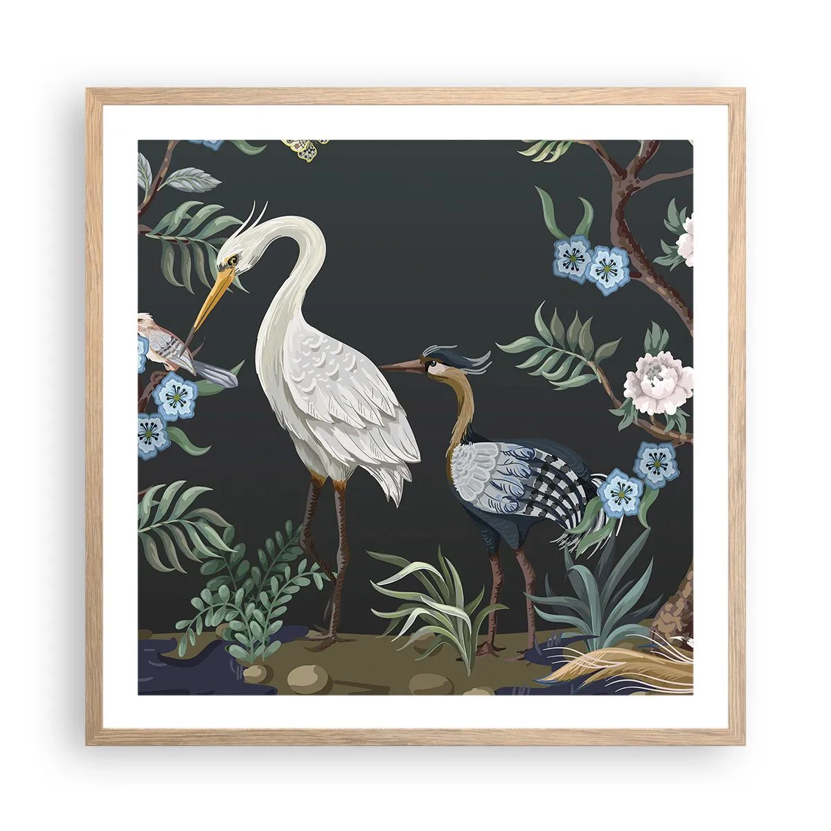 Affisch i ram av ljusek - Fågelparad - 60x60 cm