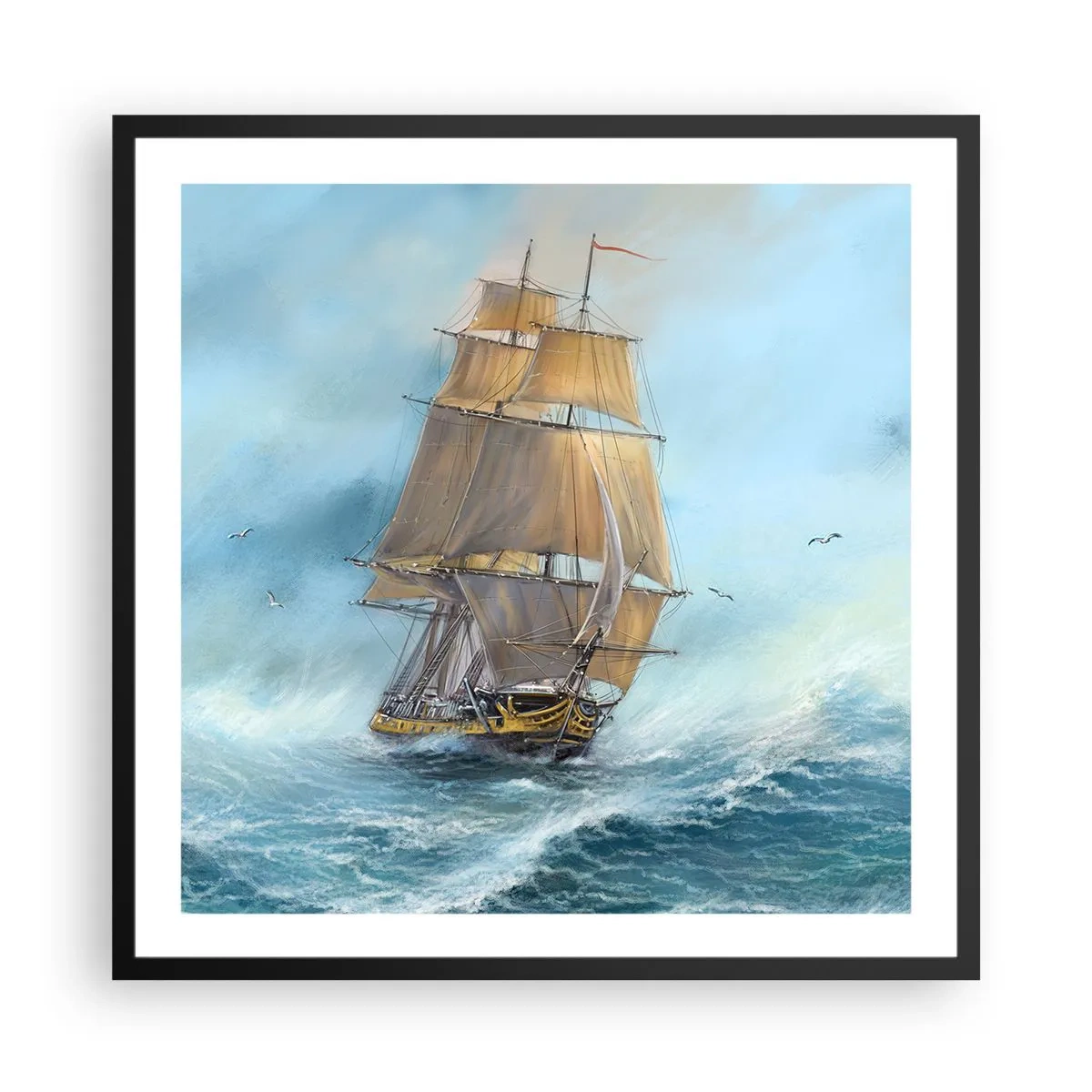 Affisch i svart ram - Vinkande genom vågorna - 60x60 cm