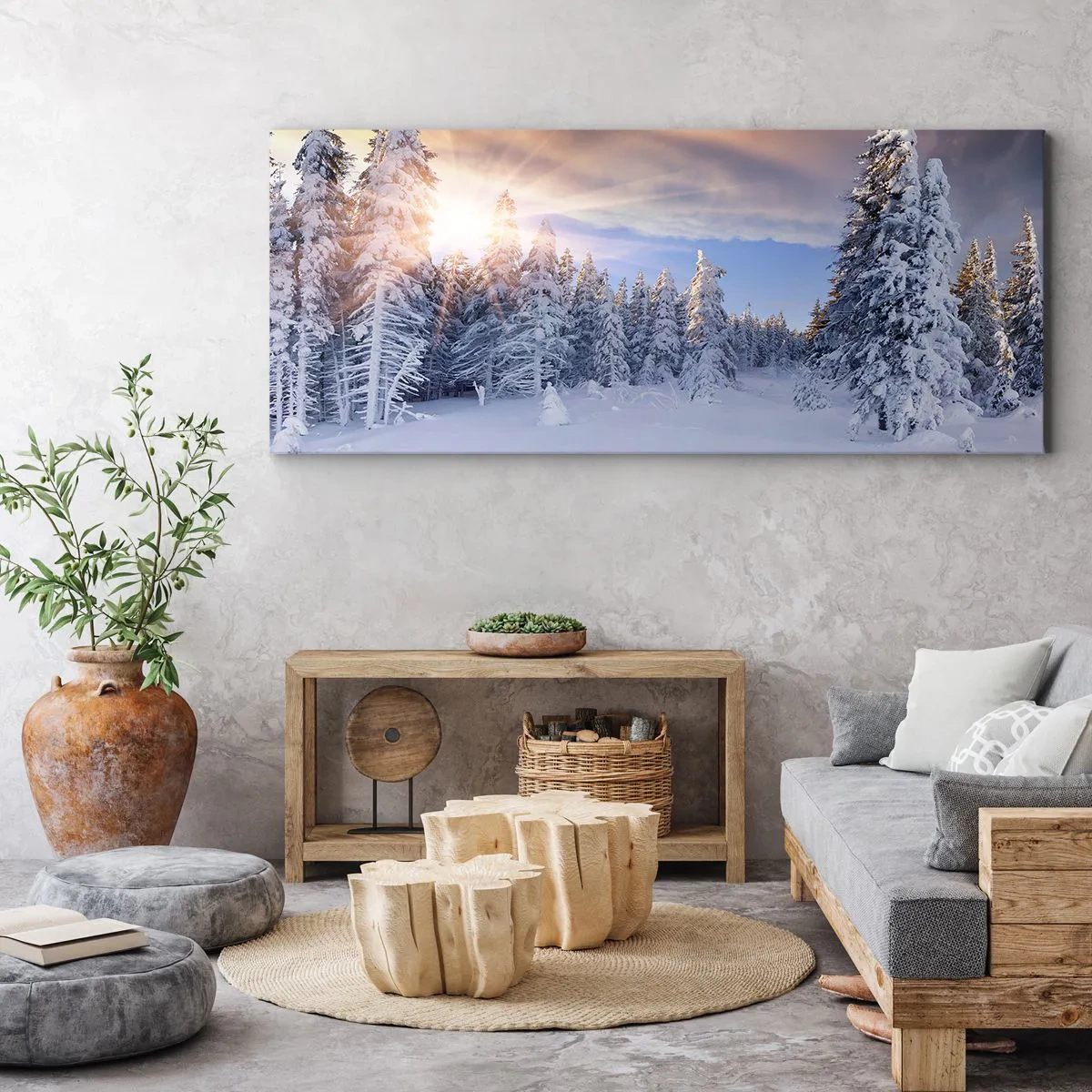 Canvastavla - Bild på duk - Naturens snöiga spel - 140x50 cm