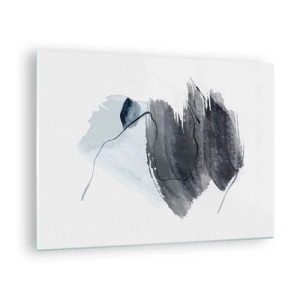 Glastavla - Bild på glas - En abstrakt komposition i nyanser av marinblått och grått - 70x50cm - Intensitet och rörelse - Modern väggdekoration för vardagsrum och sovrum ARTTOR